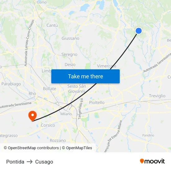Pontida to Cusago map