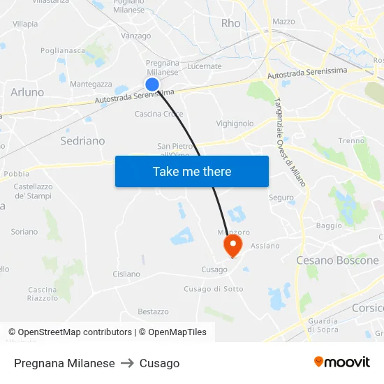 Pregnana Milanese to Cusago map