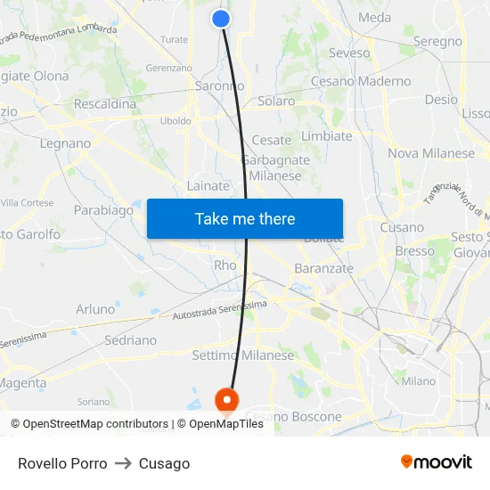 Rovello Porro to Cusago map