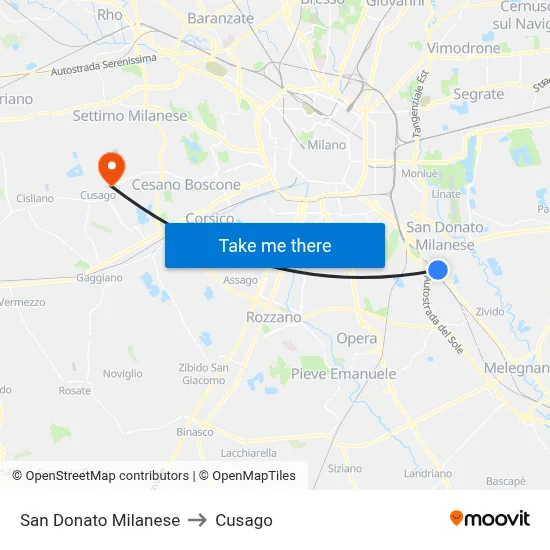 San Donato Milanese to Cusago map