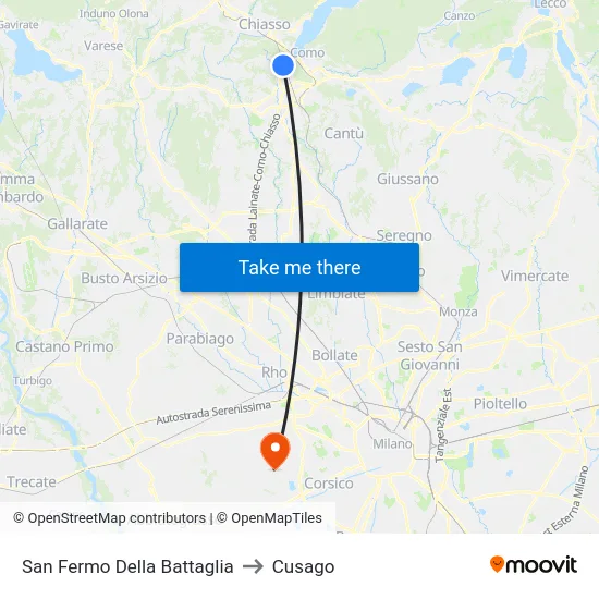San Fermo Della Battaglia to Cusago map