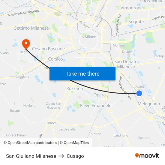 San Giuliano Milanese to Cusago map