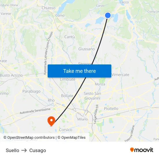 Suello to Cusago map