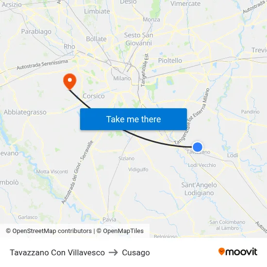 Tavazzano Con Villavesco to Cusago map