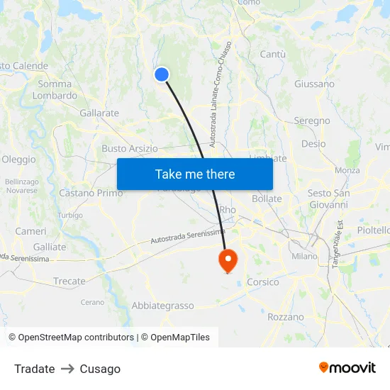 Tradate to Cusago map