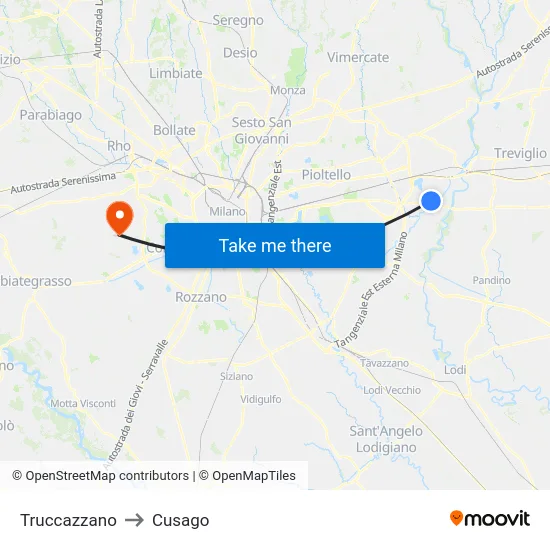 Truccazzano to Cusago map