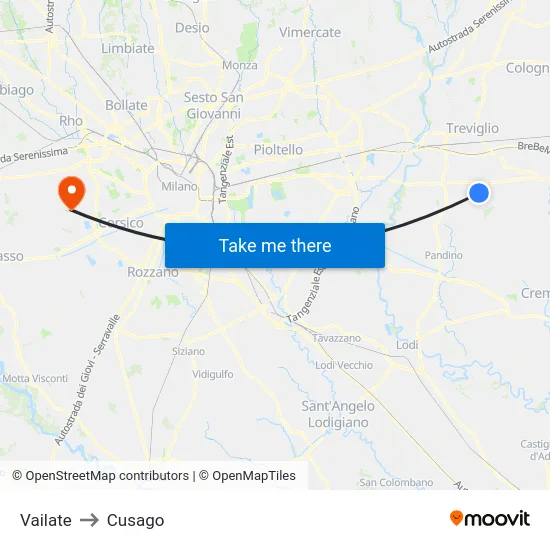 Vailate to Cusago map