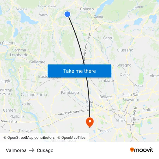 Valmorea to Cusago map