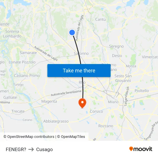 Fenegro to Cusago map