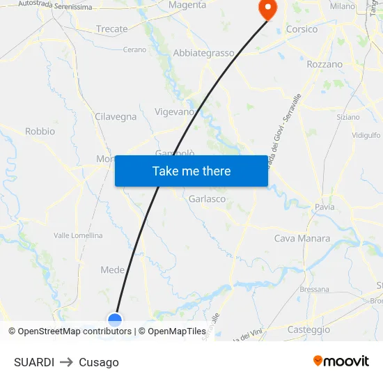 Suardi to Cusago map