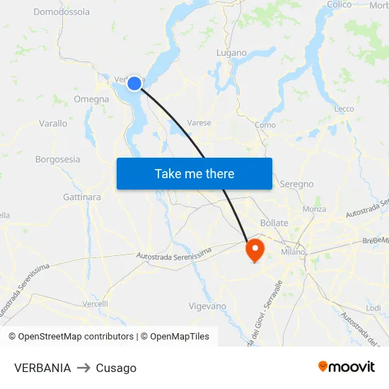 Verbania to Cusago map