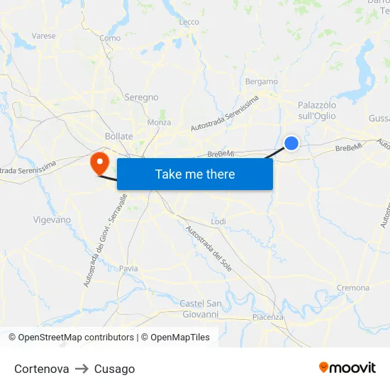 Cortenova to Cusago map