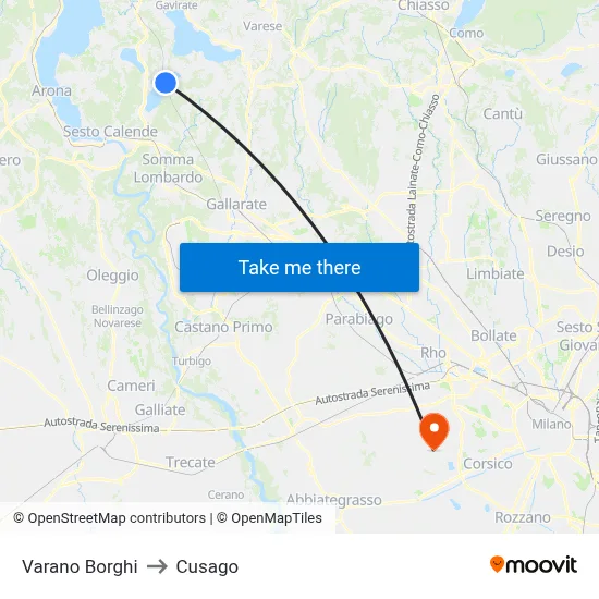 Varano Borghi to Cusago map