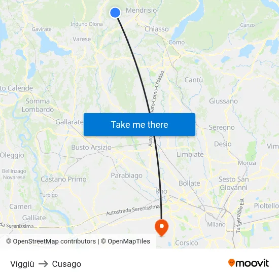 Viggiù to Cusago map