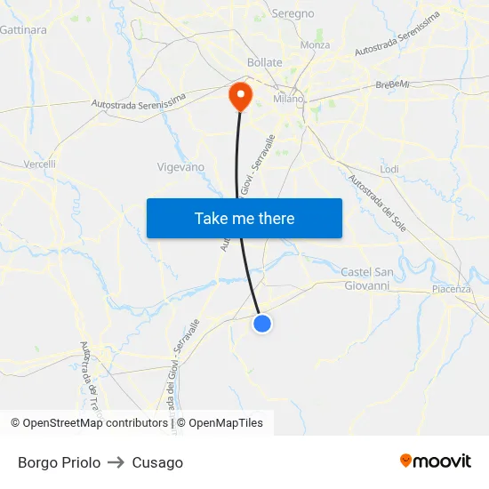 Borgo Priolo to Cusago map