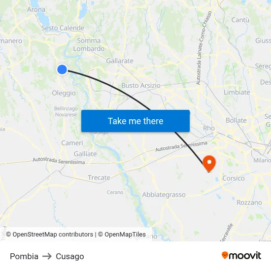 Pombia to Cusago map