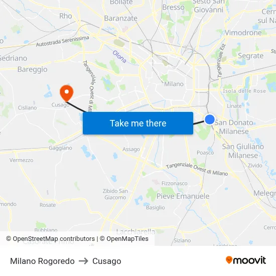 Milan Rogoredo to Cusago map