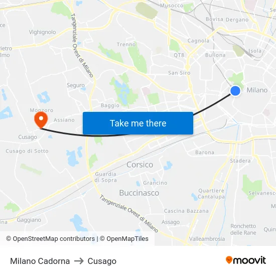Milano Cadorna to Cusago map