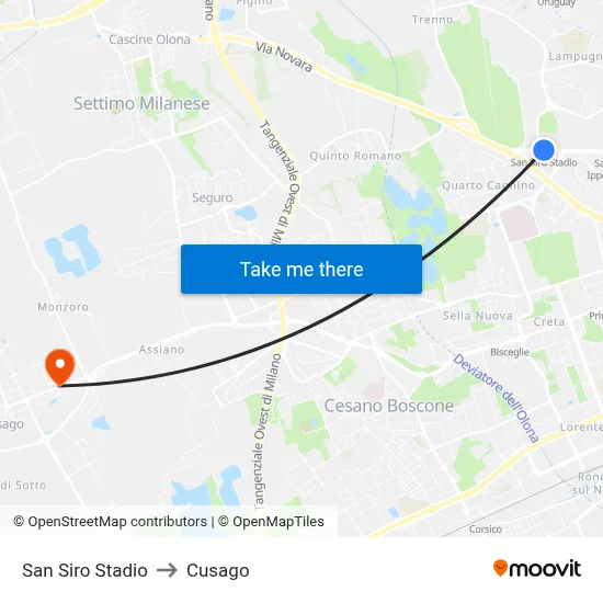 San Siro Stadio to Cusago map