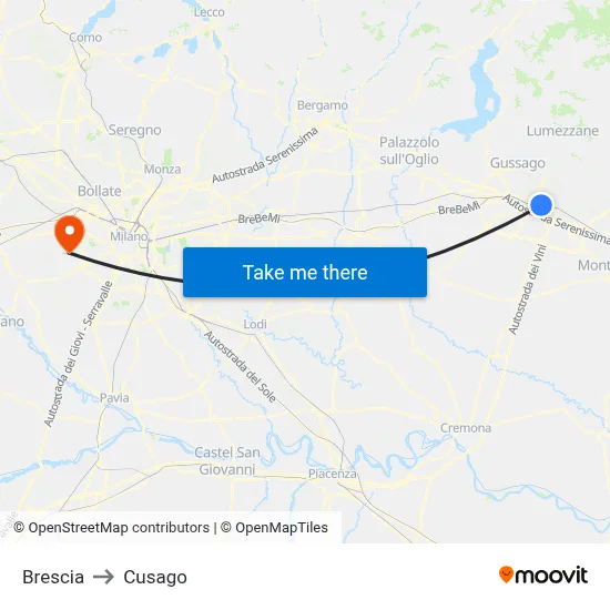 Brescia to Cusago map
