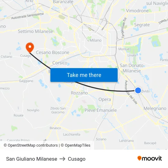 San Giuliano Milanese to Cusago map
