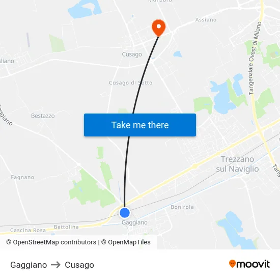 Gaggiano to Cusago map