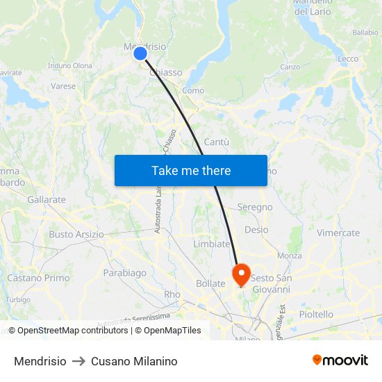 Mendrisio to Cusano Milanino map