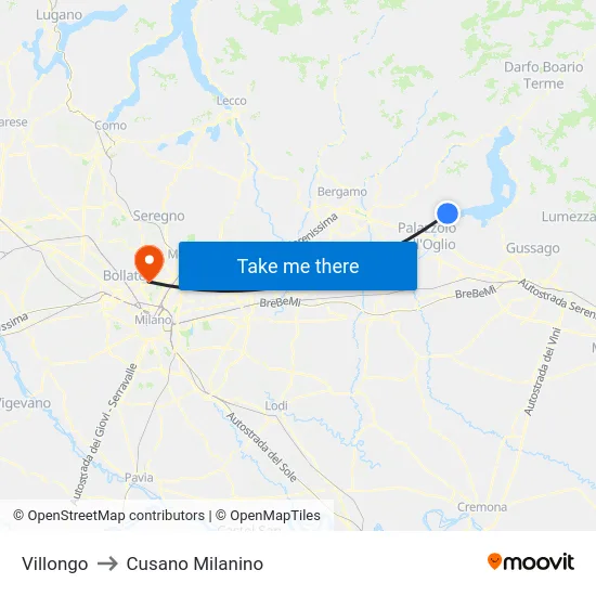 Villongo to Cusano Milanino map