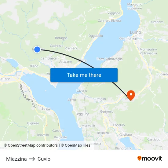 Miazzina to Cuvio map