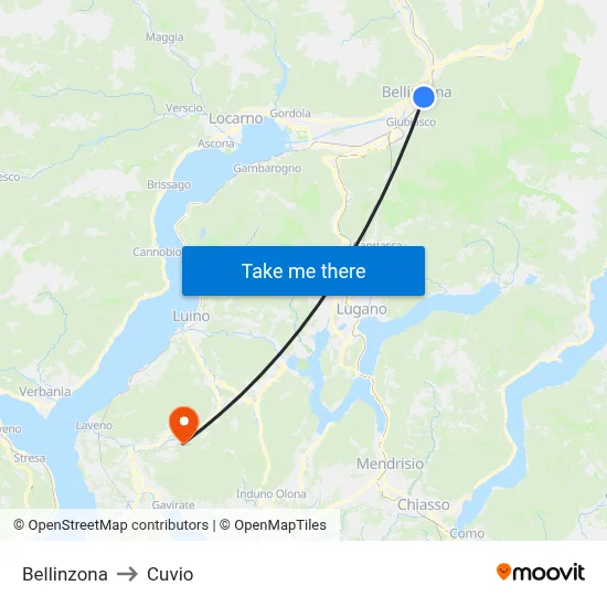 Bellinzona to Cuvio map
