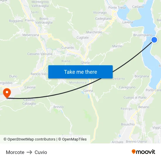 Morcote to Cuvio map