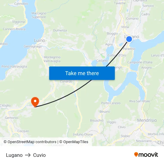 Lugano to Cuvio map