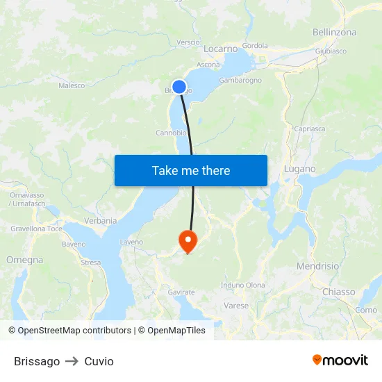 Brissago to Cuvio map