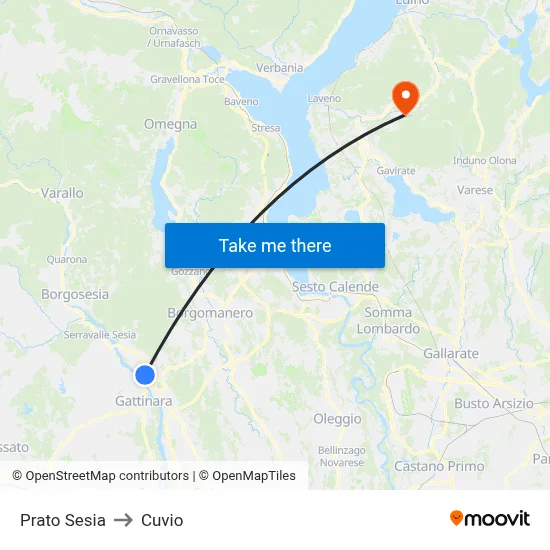 Prato Sesia to Cuvio map