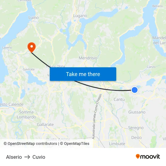 Alserio to Cuvio map
