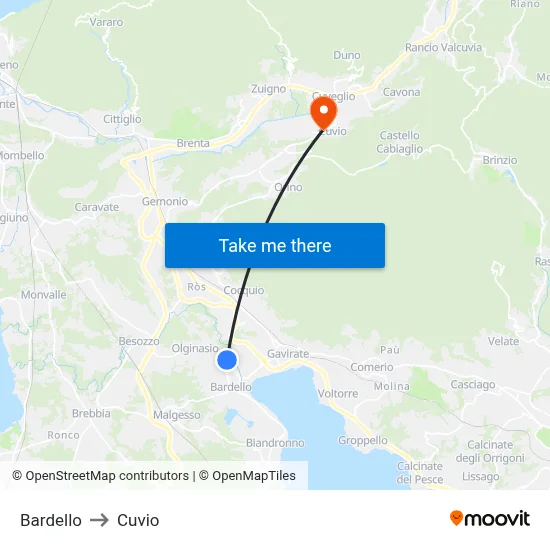 Bardello to Cuvio map