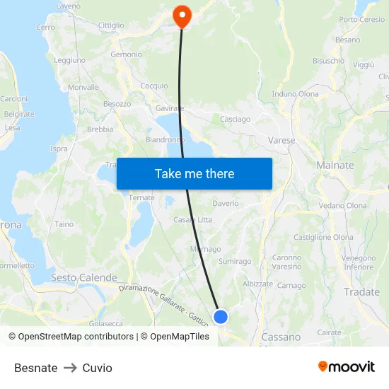 Besnate to Cuvio map