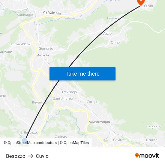 Besozzo to Cuvio map