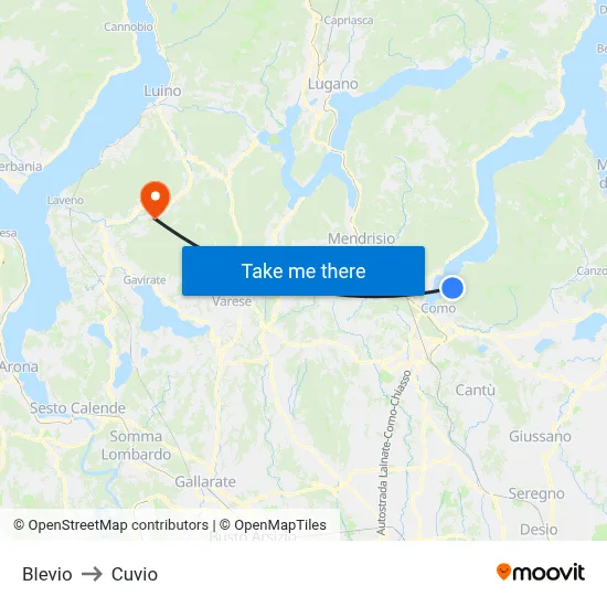 Blevio to Cuvio map
