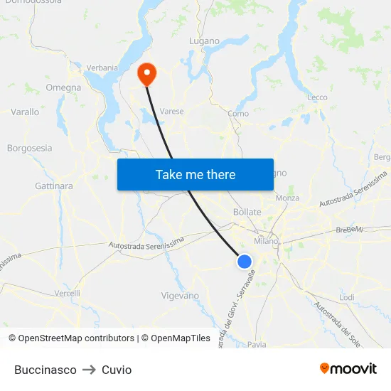 Buccinasco to Cuvio map
