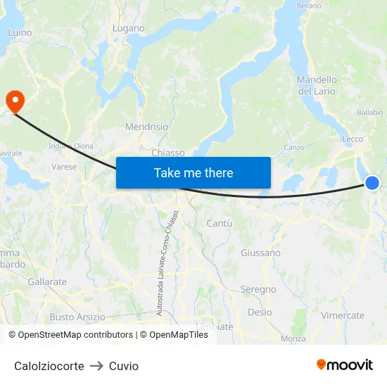 Calolziocorte to Cuvio map