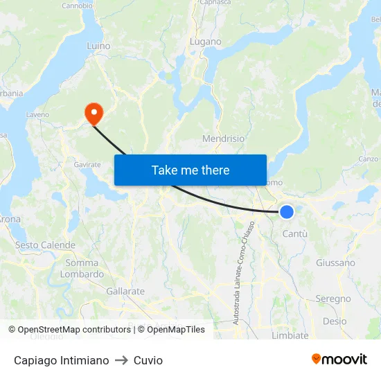 Capiago Intimiano to Cuvio map