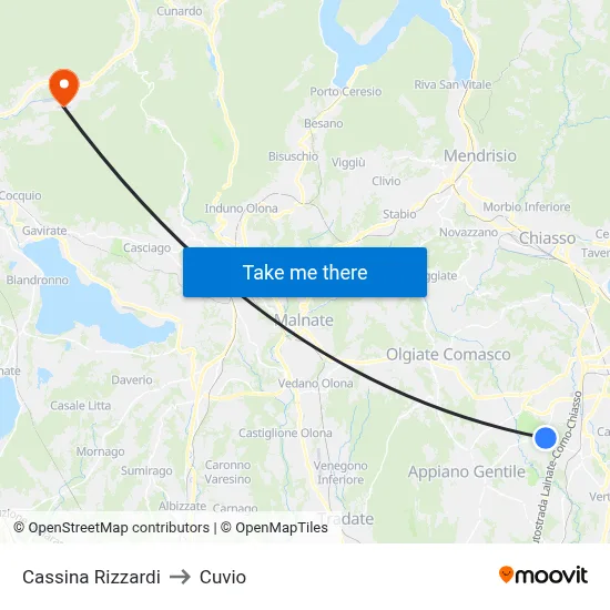 Cassina Rizzardi to Cuvio map
