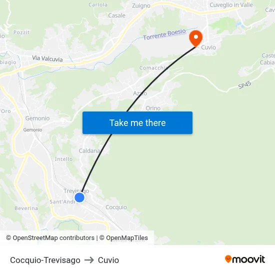 Cocquio-Trevisago to Cuvio map