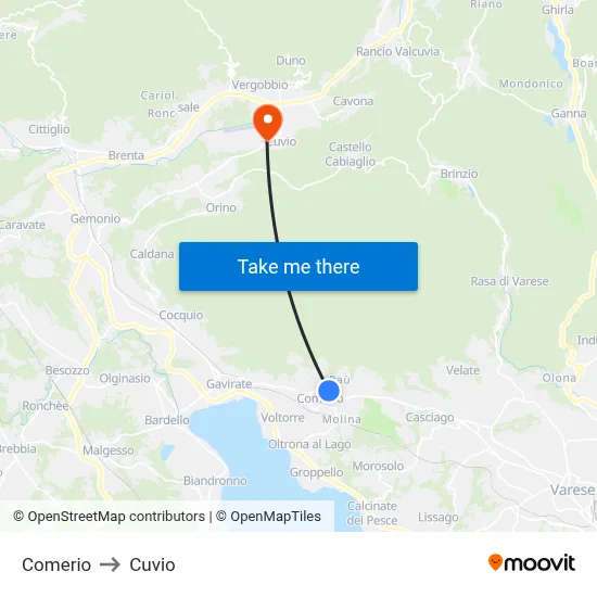 Comerio to Cuvio map
