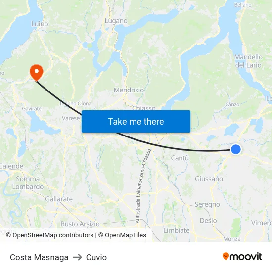 Costa Masnaga to Cuvio map