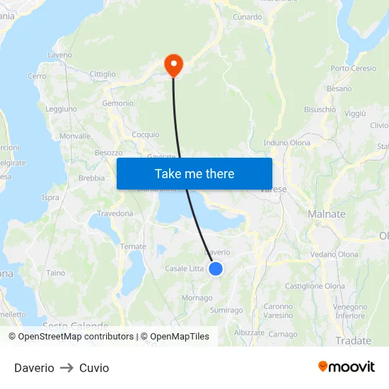 Daverio to Cuvio map
