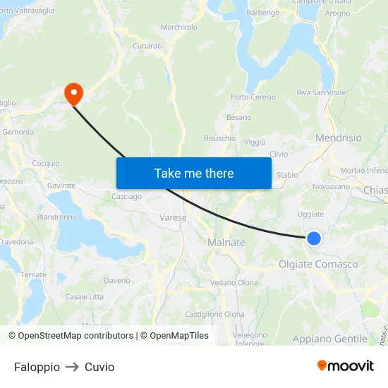 Faloppio to Cuvio map