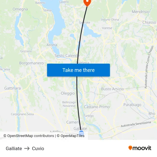 Galliate to Cuvio map