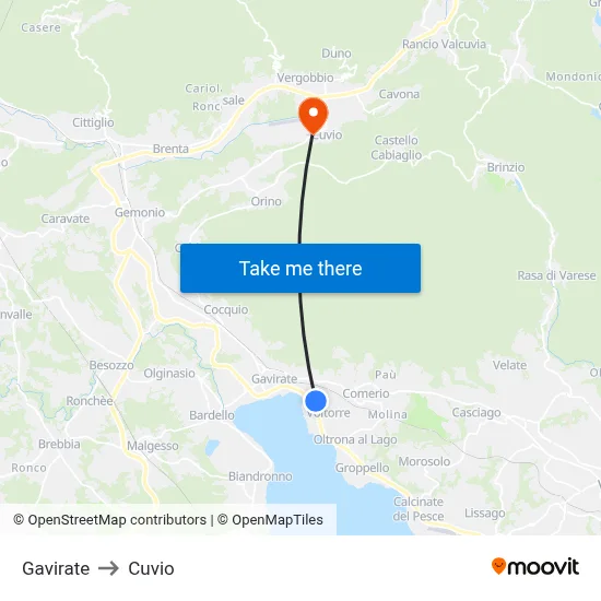 Gavirate to Cuvio map